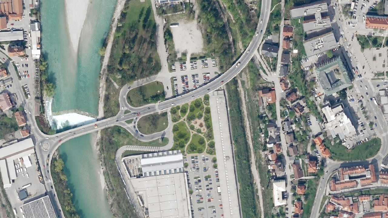 Koncept Savskega otoka z delom parkirišča spremenjenim v park